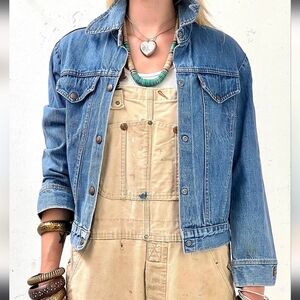 Vintage Levis 70s Orange Tab Denim Jacket Womens Sz Medium Blue Trucker Western
